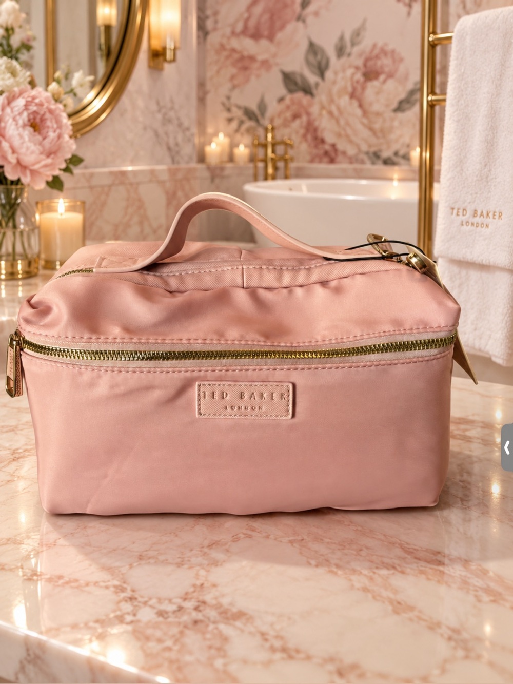 Ted Baker Pink Satin Travel Cosmetic Bag